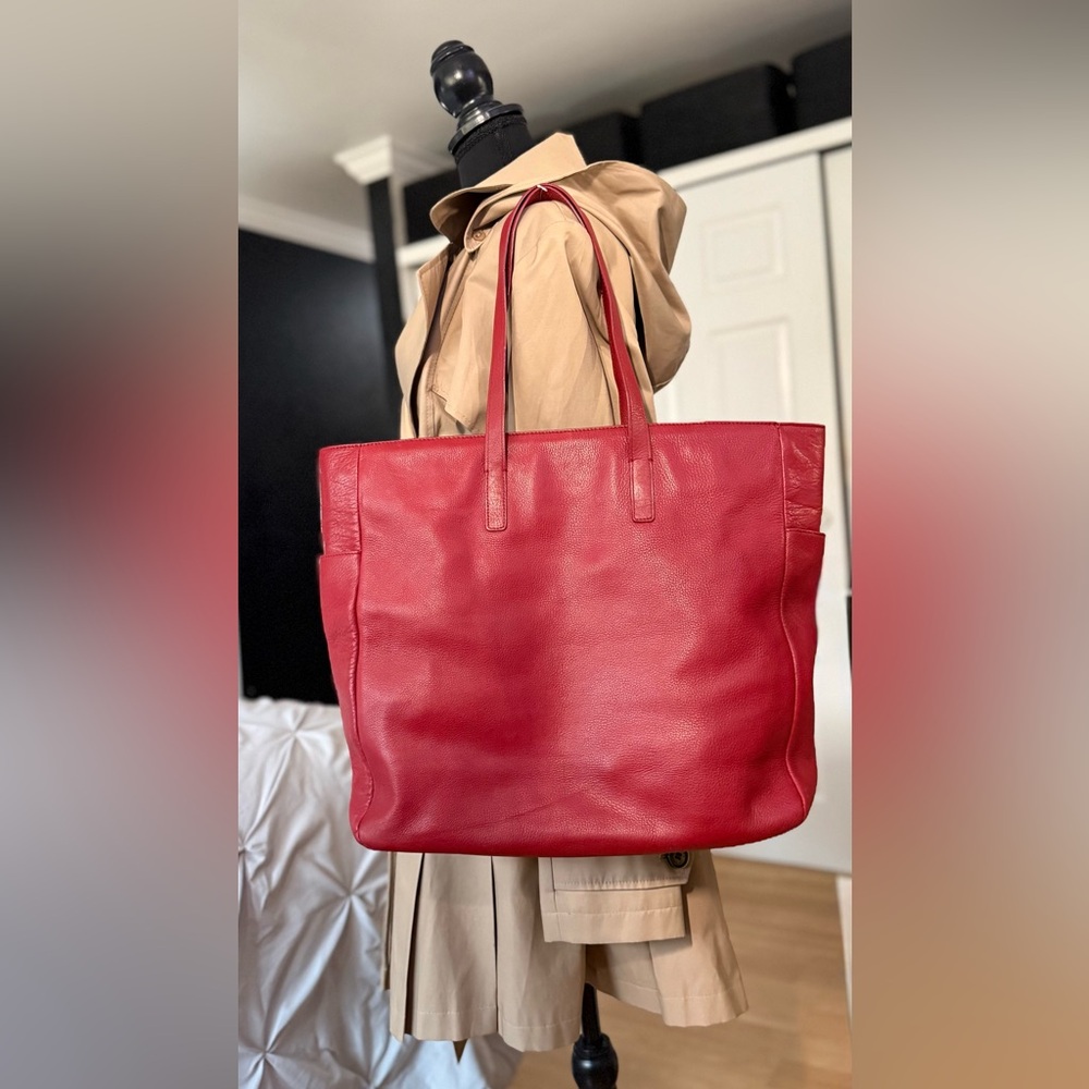 Express Design Studio Leather Tote Large Brick Red Shoulder Bag Purse